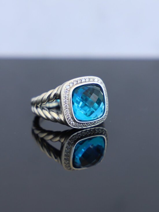 David Yurman Jewelry - David Yurman Sterling Silver 11mm Albion Ring with Blue Topaz & Diamonds size 7